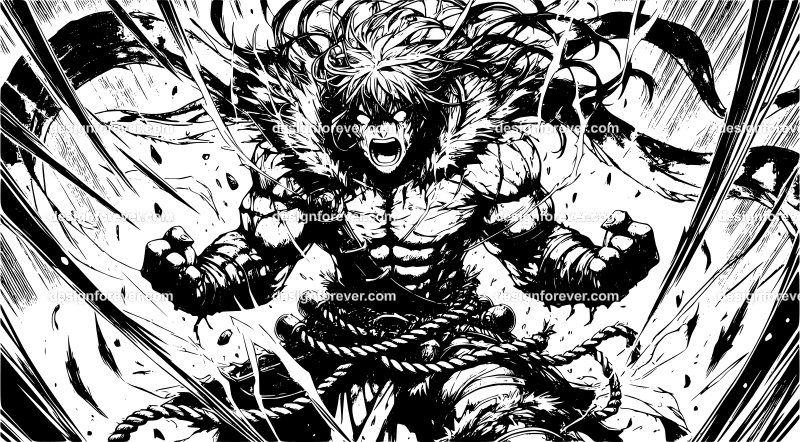 epic scene of berserker in frenzy state building up power