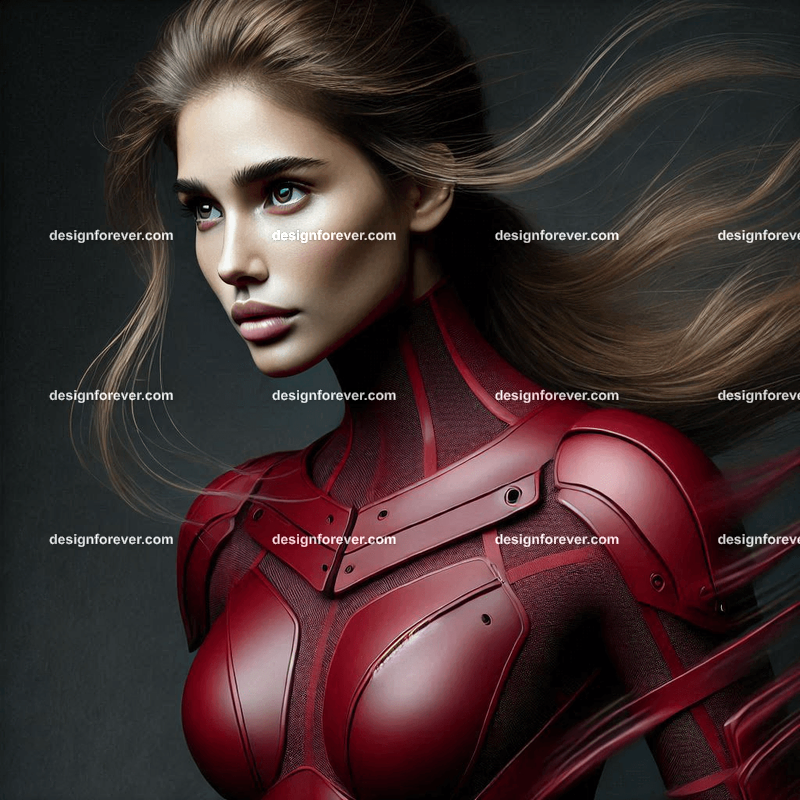 woman in matt red lycra armored suit