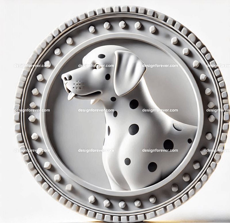 dalmation within a circular seal in pure white background