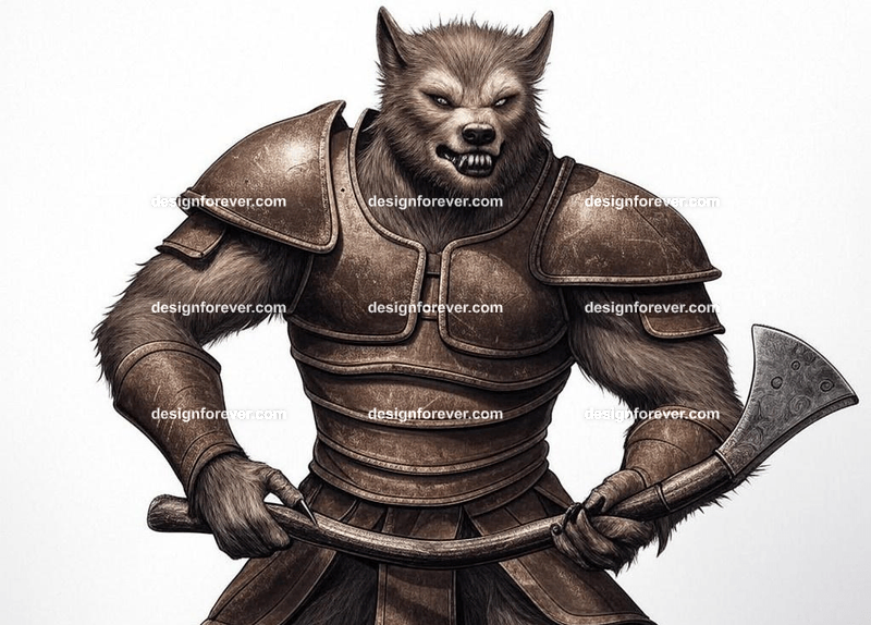 Werewolf clad in leather armor with an axe