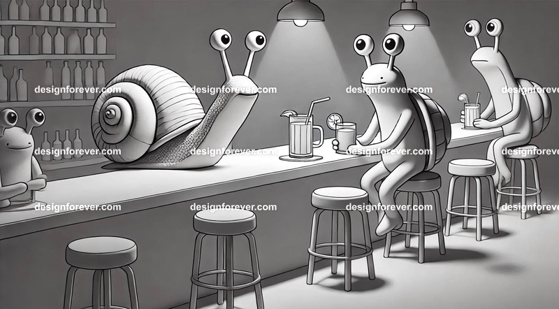 Anthropomorphs snails and frogs at bar