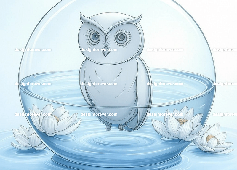 owl in glass bowl