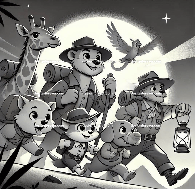 Animals as Storybook Adventurers – Characters styled like classic children's book illustrations, going on adventures