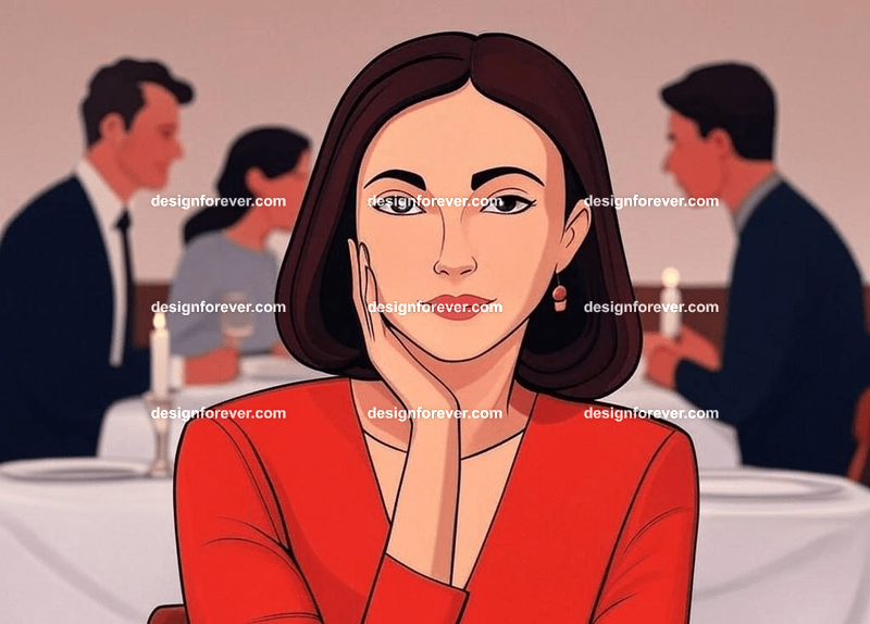 woman jealous next to a couple at a restaurant