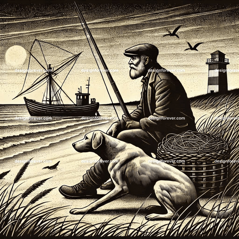 the old fisherman and his hunt next to beach