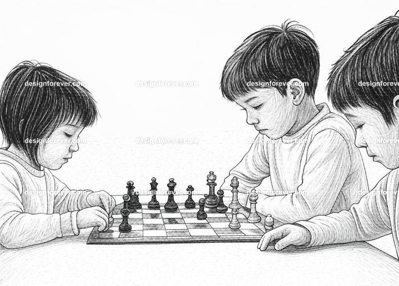 kids playing chess at the library