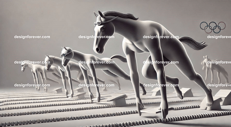 Anthropomorphs horse olympic swimmers