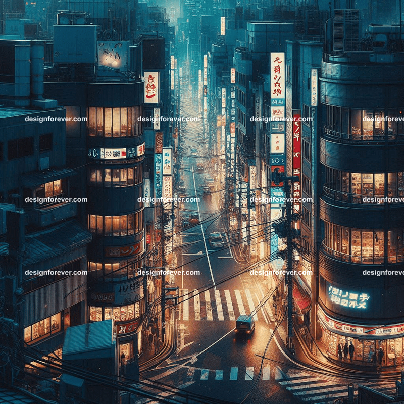 streets of tokyo from manga at night