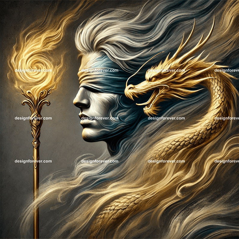 the golden staff of the magician against dragon