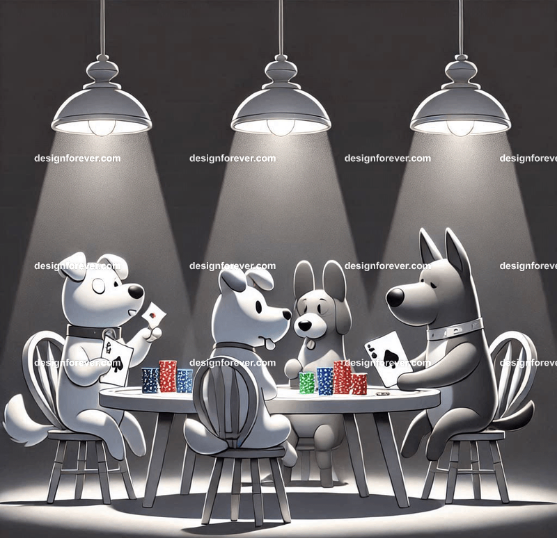 A whimsical scene of dogs playing poker