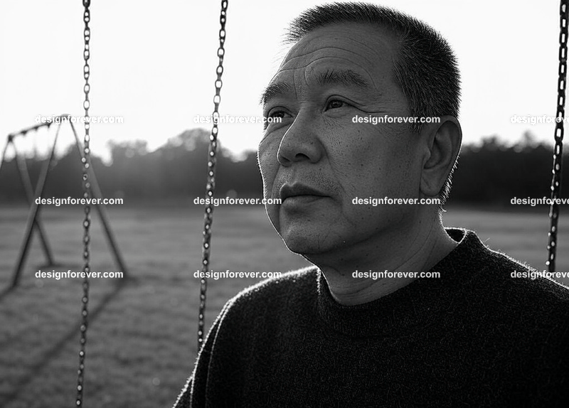 nolstagic image of man looking at a swing and thinking of his childhood