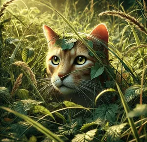 a cat camoflauge within grass
