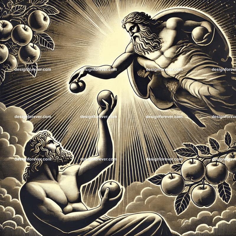 zeus obtaining the golden apples of the Hesperides