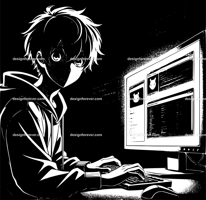 teen hacking website at night in front of computer