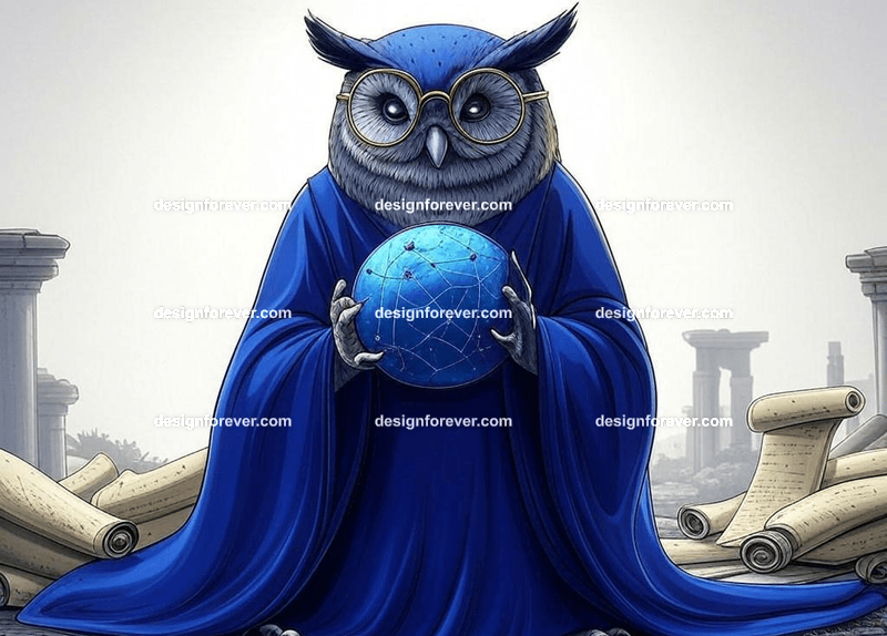 Wise owl wearing glasses and a long robe