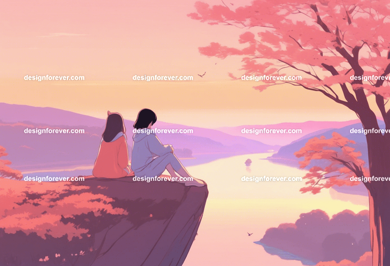 teen girl with a girl friend on tree branch of big old tree looking down at river