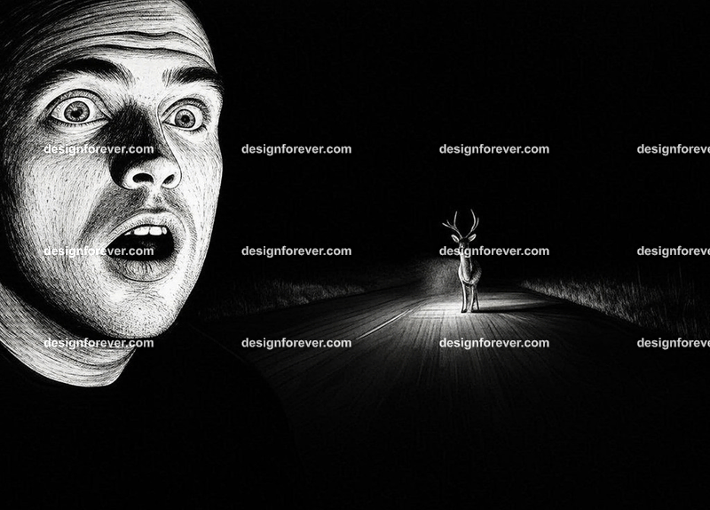 man suddenly sees deer in his headlights in completely dark road