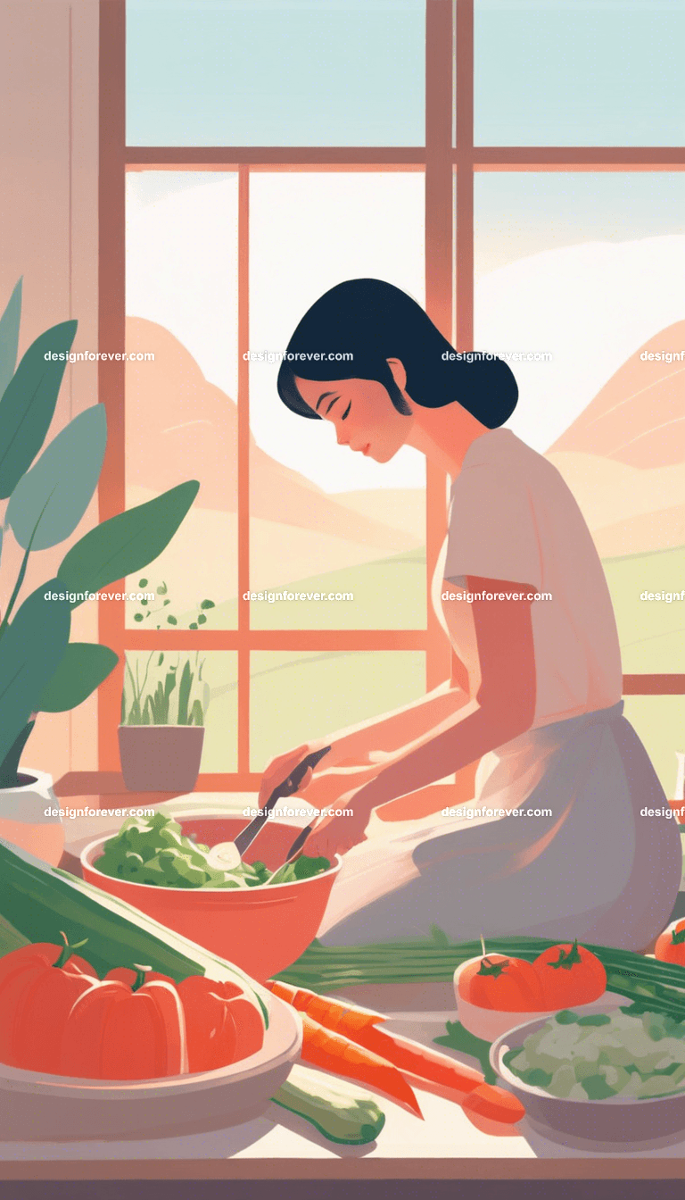 young woman cooking pork