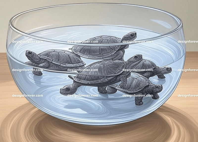 Turtles within glass bowl like a snow globe