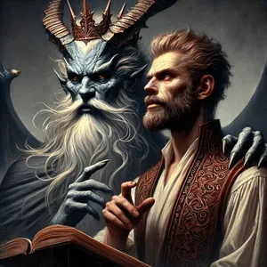the evil king and his demon advisor plotting destruction