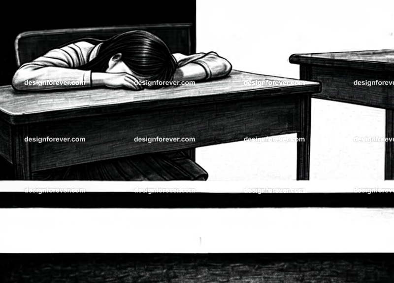girl falling asleep in her class with head on table