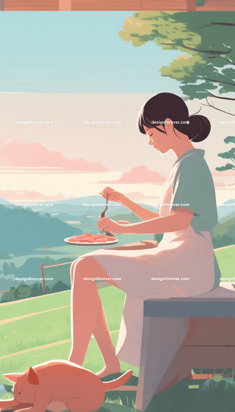 young woman cooking pork