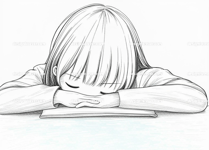 girl falling asleep in her class with head on table