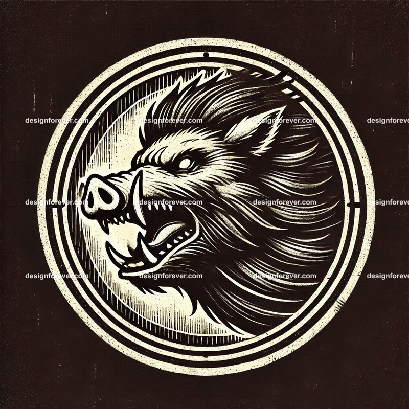 the fury of the boar within a circular seal
