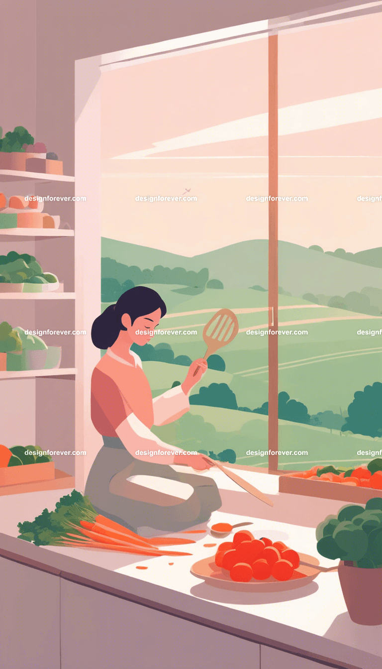 young woman cooking pork