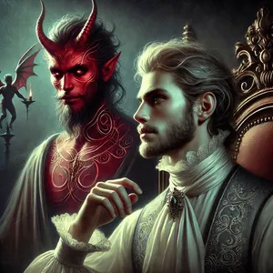 the evil king and his demon advisor in throne room