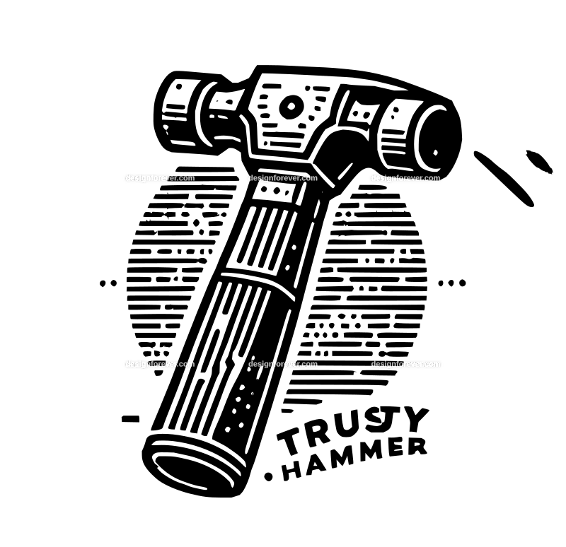 the trusty hammer graphic logo