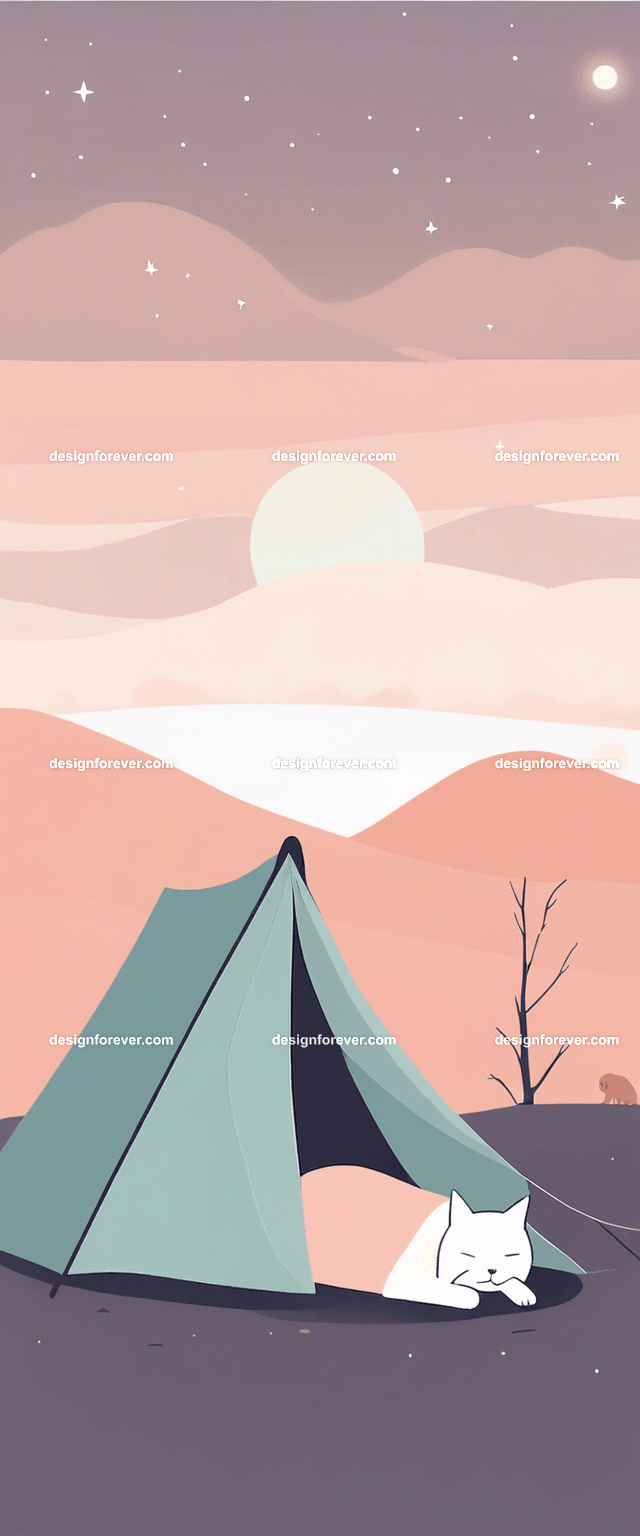 young woman sleeping outside in sleeping bag and tent under night evening sky