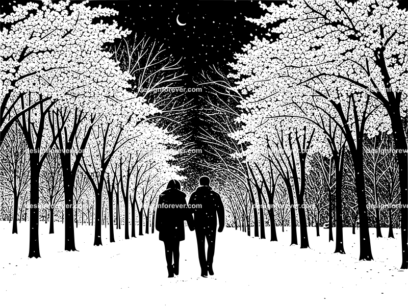 couple walking dog in winter