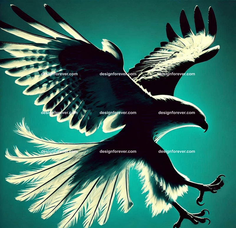 Silhouette of hawk in teal background