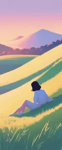 young woman with book lying on grass on hillside