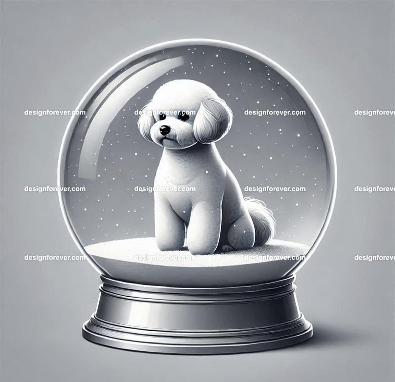 bichon within glass bowl like a snow globe