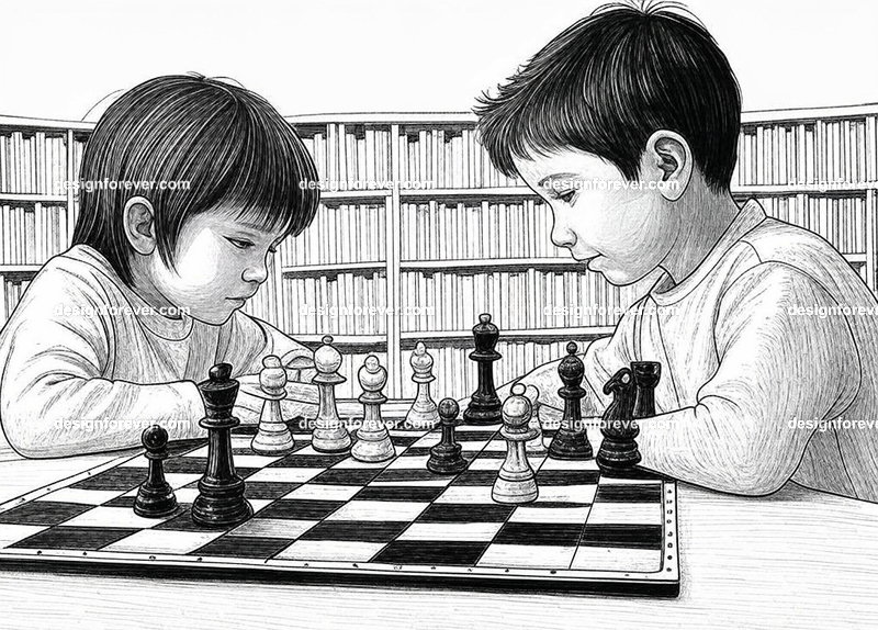 kids playing chess at the library