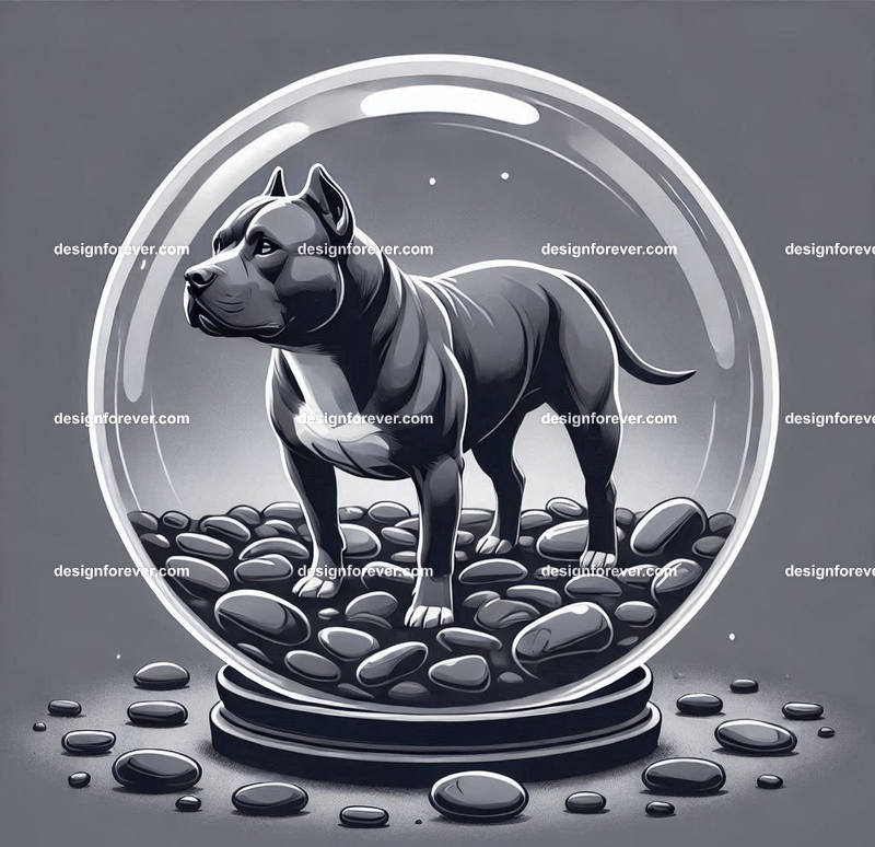 pitbull on dark pebbles inside crystal ball (no base)