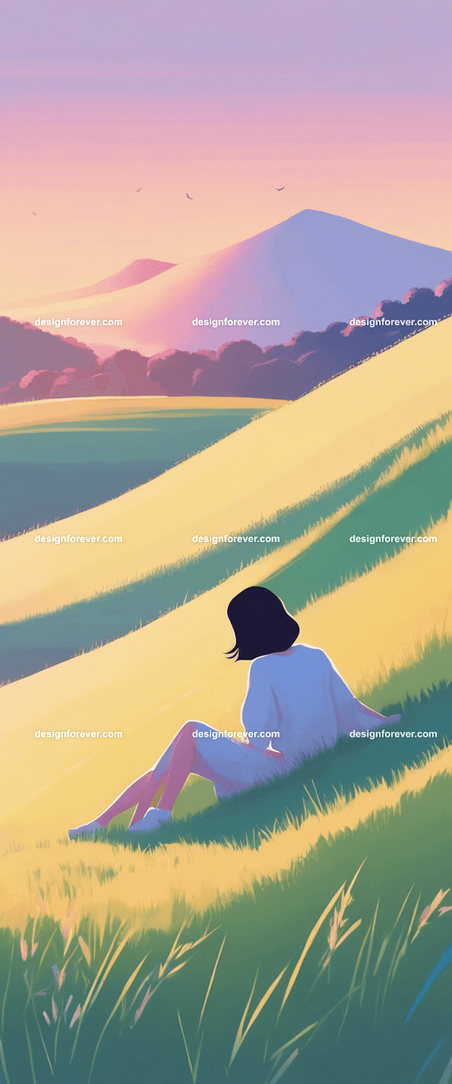 young woman with book lying on grass on hillside