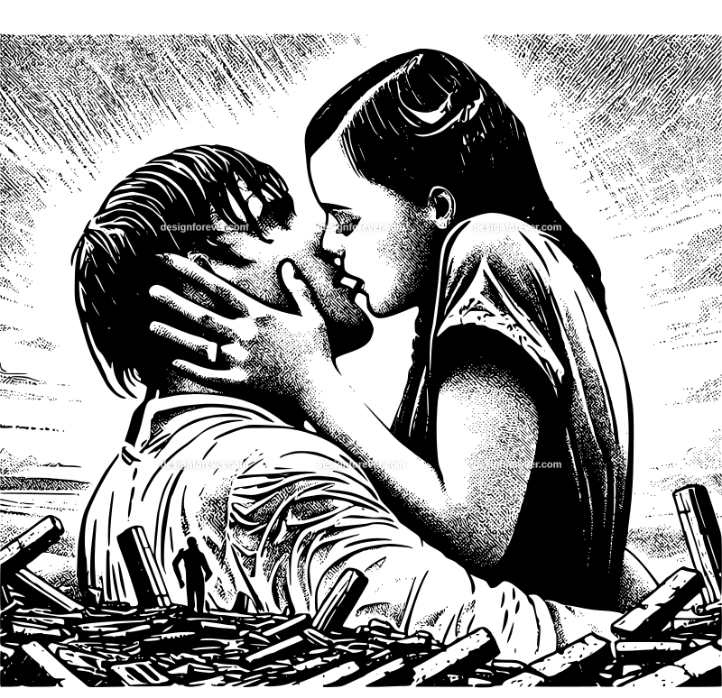 a young couple kissing on land of broken dreams