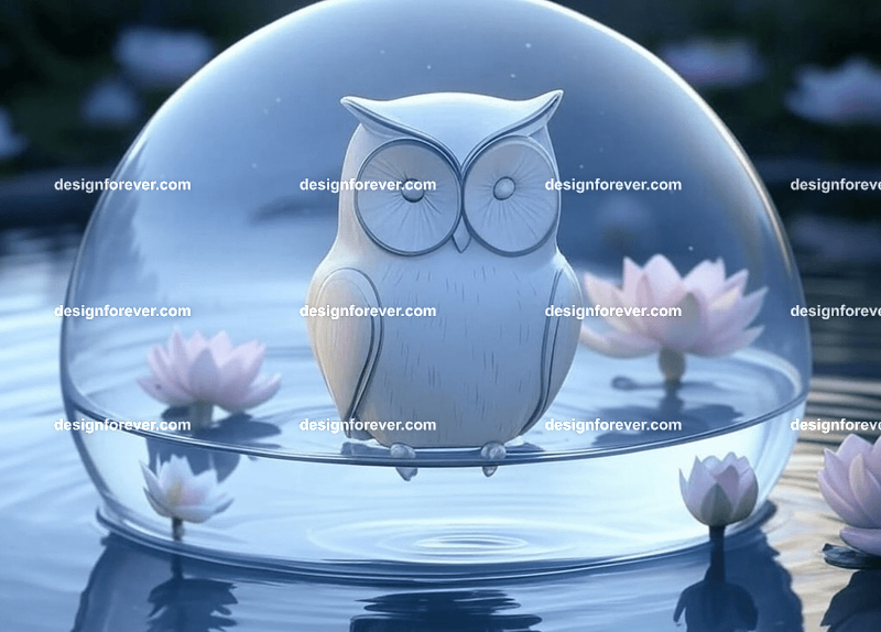 owl in glass bowl