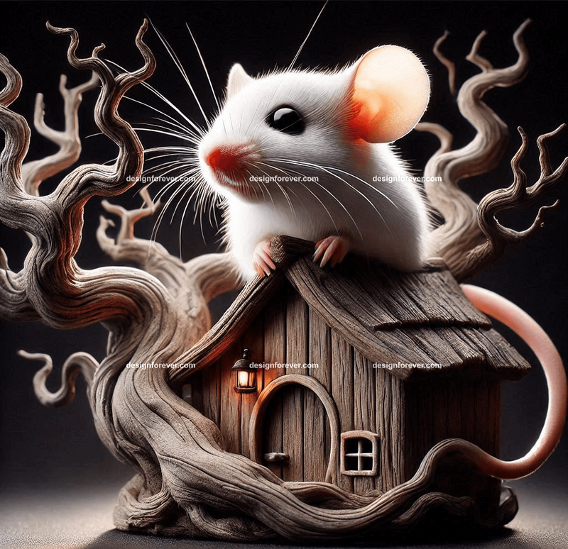mouse within a tree in a small house