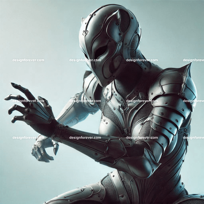 fierce woman in body suit armor in defensive pose