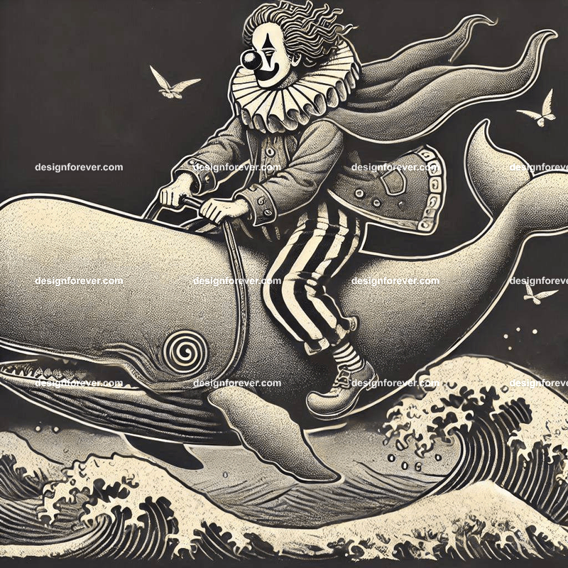the clown riding the whale