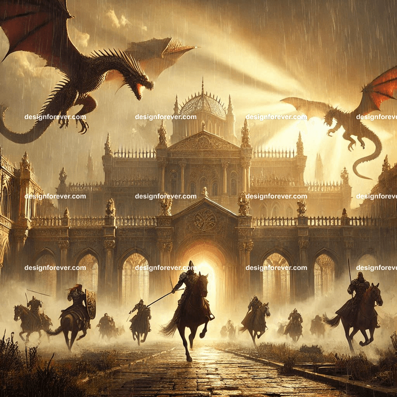 Storm dragons assaulting palace defended by mages