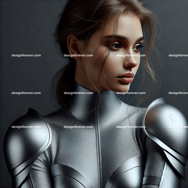 woman in matt silver lycra armored suit