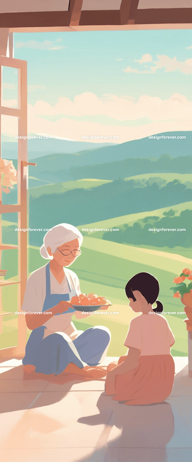 grandmother with child cooking in kitchen evening time