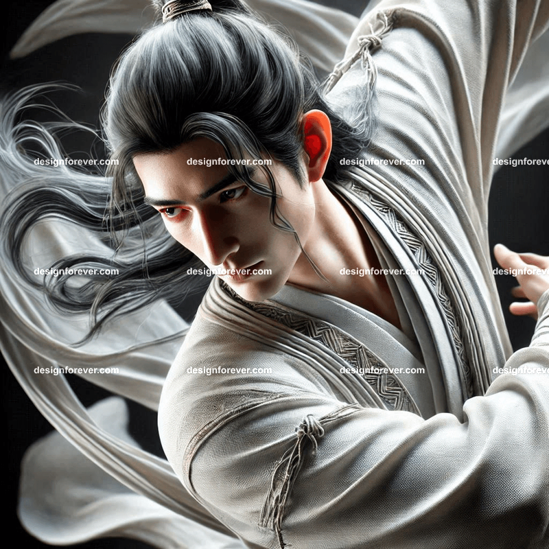 elite wuxia fighters with inner energy defense pose