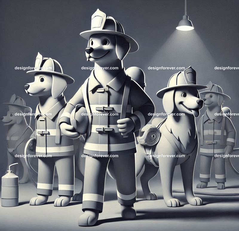 Anthropomorphs dogs as firemen