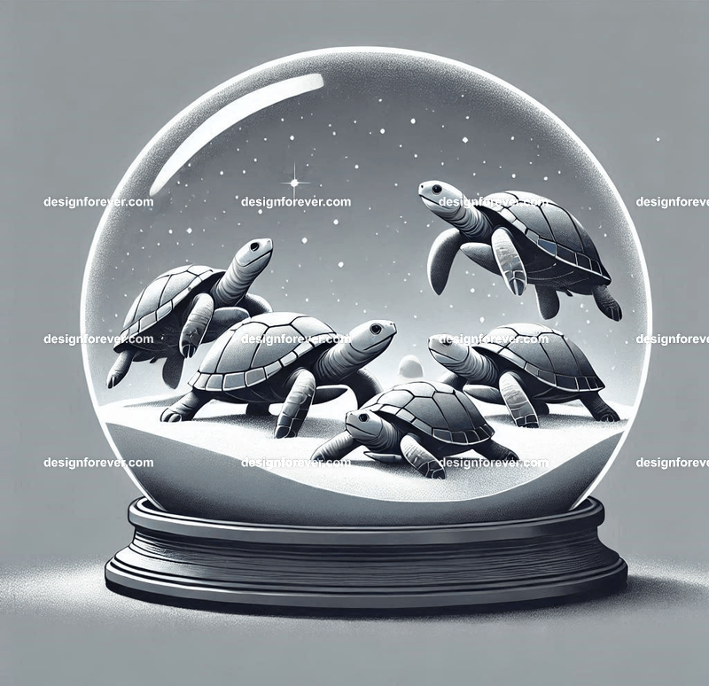Turtles within glass bowl like a snow globe